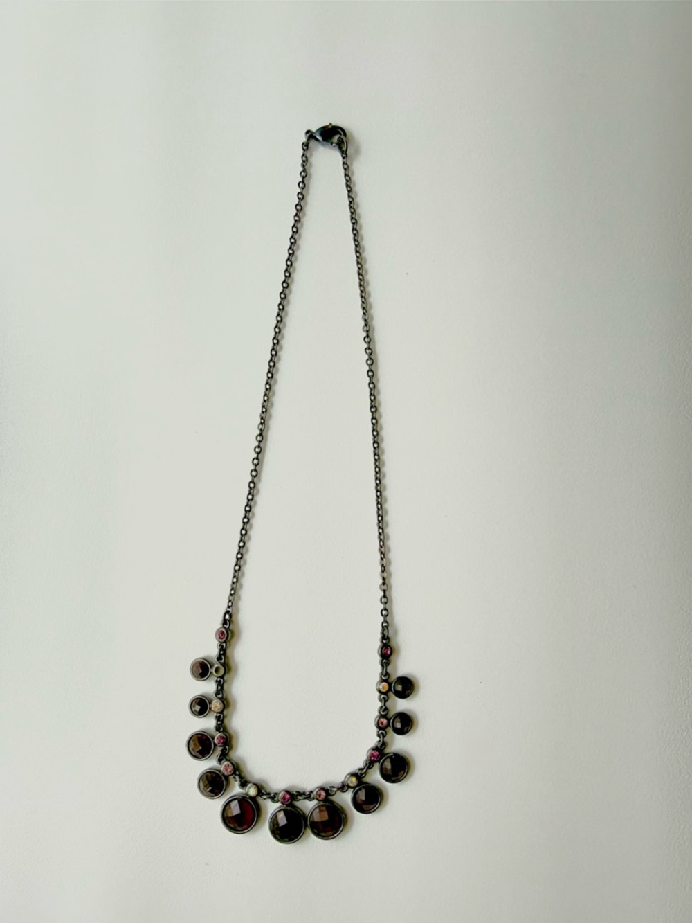 Gunmetal Amethyst Purple Glass Cabochon Crystal Statement Collar Necklace